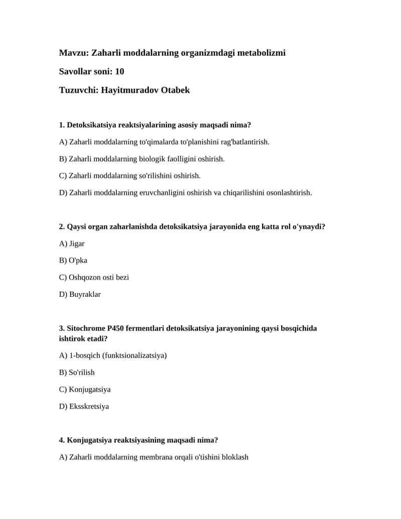 Zaharli moddalarning organizmdagi metabolizmi 1