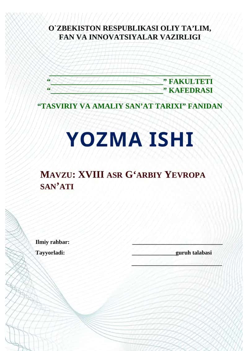 XVIII ASR G‘ARBIY YEVROPA SAN’ATI 1