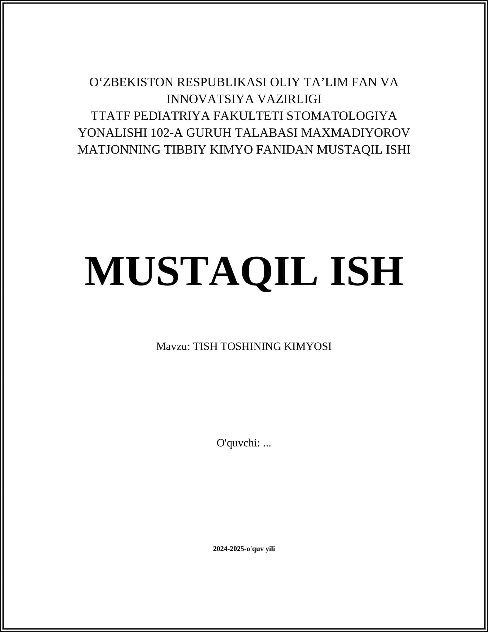 TISH TOSHINING KIMYOSI 1