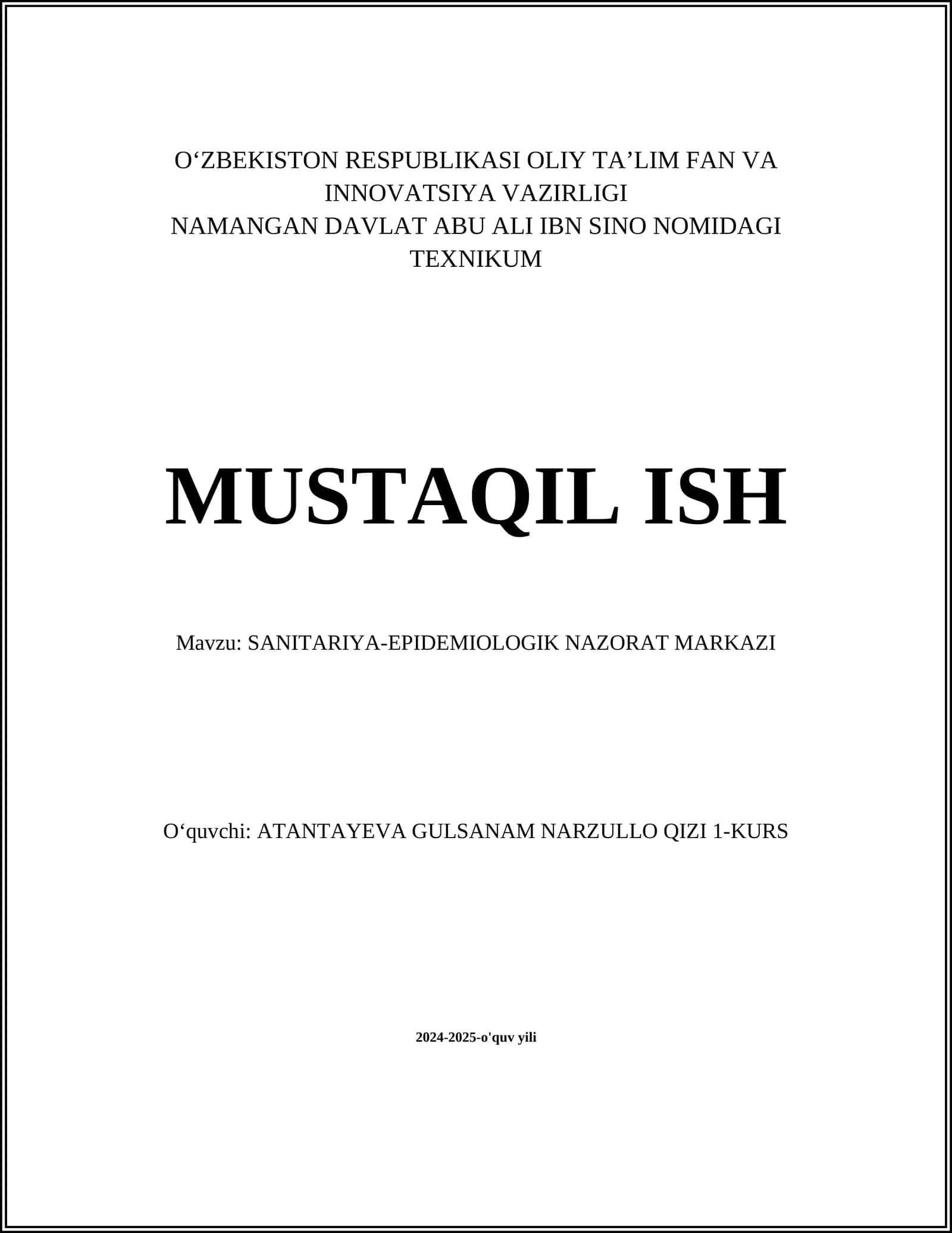 SANITARIYA-EPIDEMIOLOGIK NAZORAT MARKAZI 1