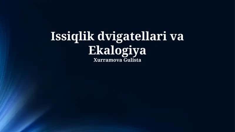 Issiqlik Mashinalari va Ekologiya 1