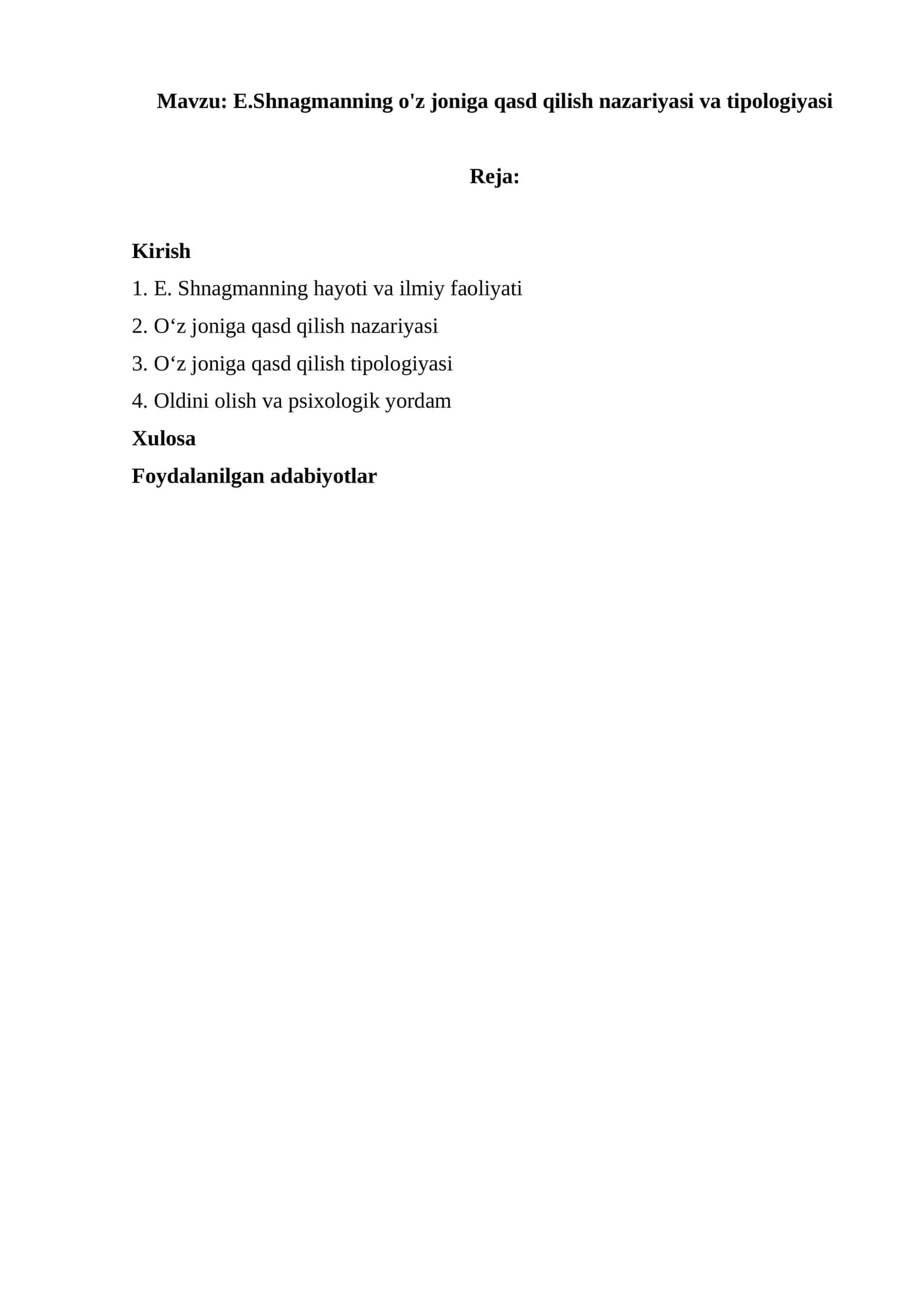 E.Shnagmanning o'z joniga qasd qilish nazariyasi va tipologiyasi 1