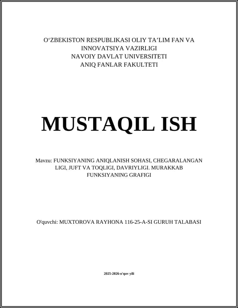 Funksiyaning Aniqlanish Sohasi 1
