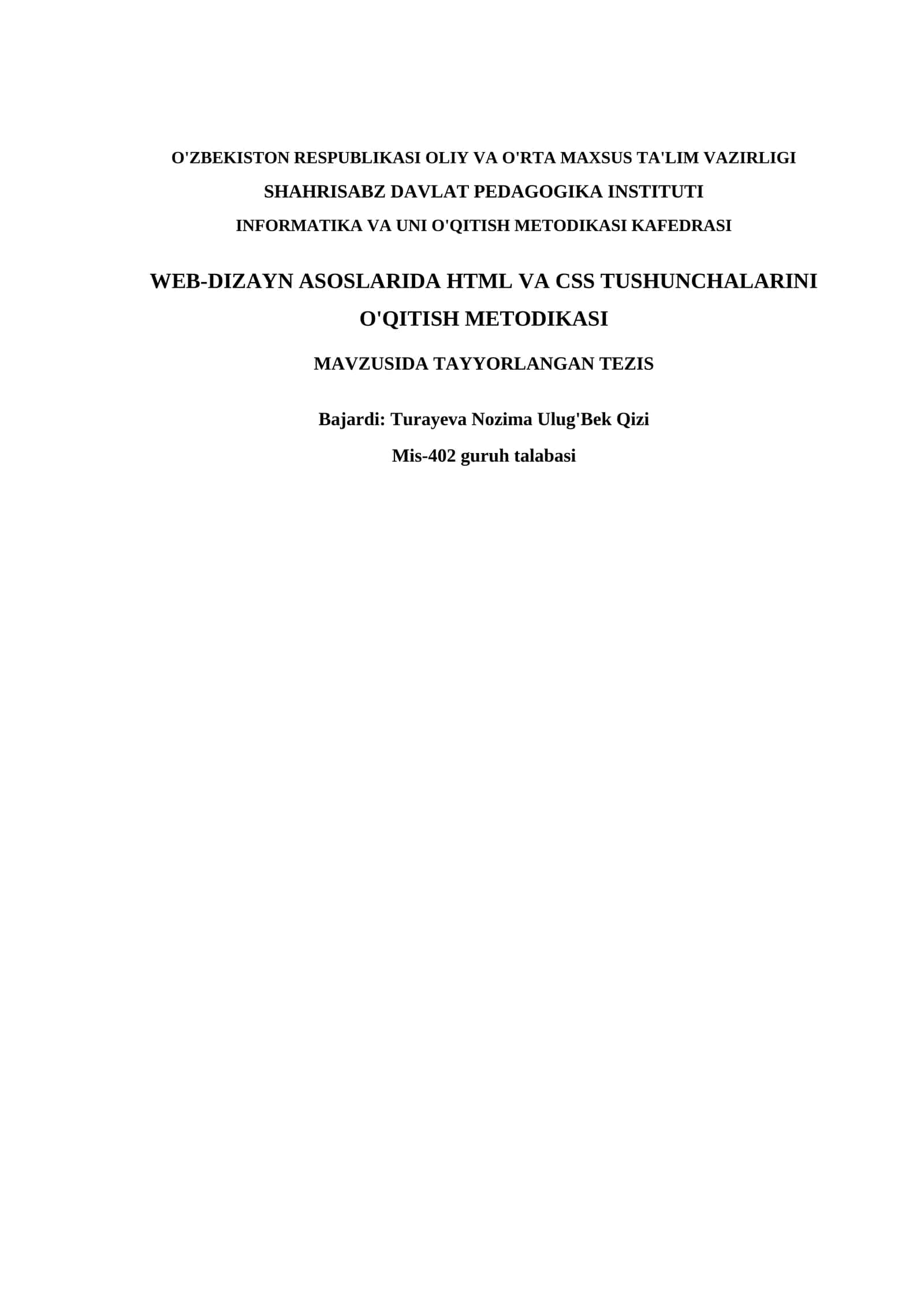 WEB-DIZAYN ASOSLARIDA HTML VA CSS TUSHUNCHALARINI O'QITISH METODIKASI 1