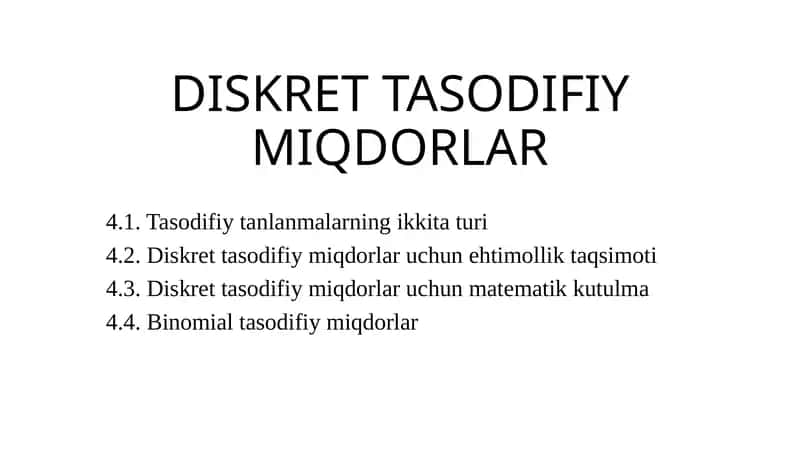 Diskret Tasodifiy Miqdorlar 1
