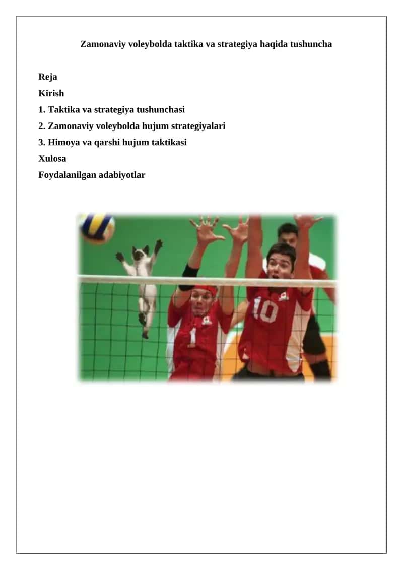 Zamonaviy voleybolda taktika va strategiya haqida tushuncha 1