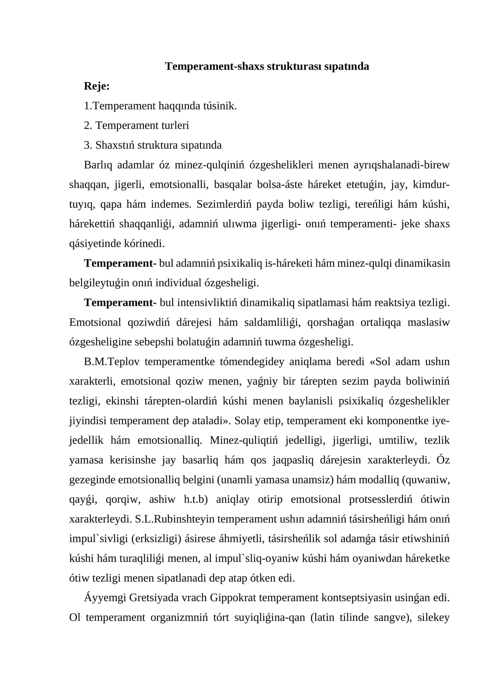 Temperament-shaxs strukturası sıpatında 1