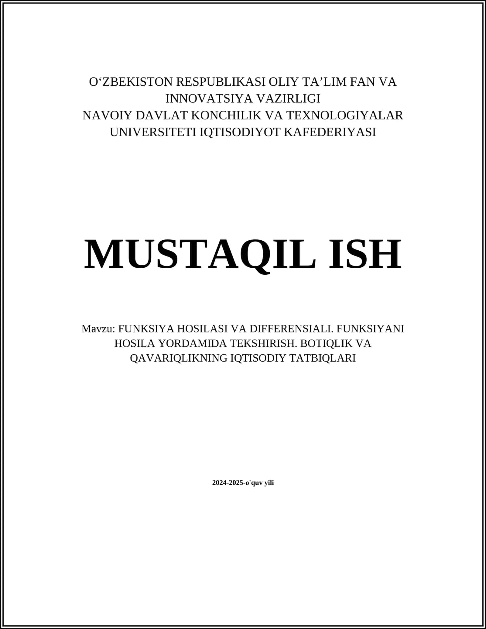 FUNKSIYA HOSILASI VA DIFFERENSIALI 1