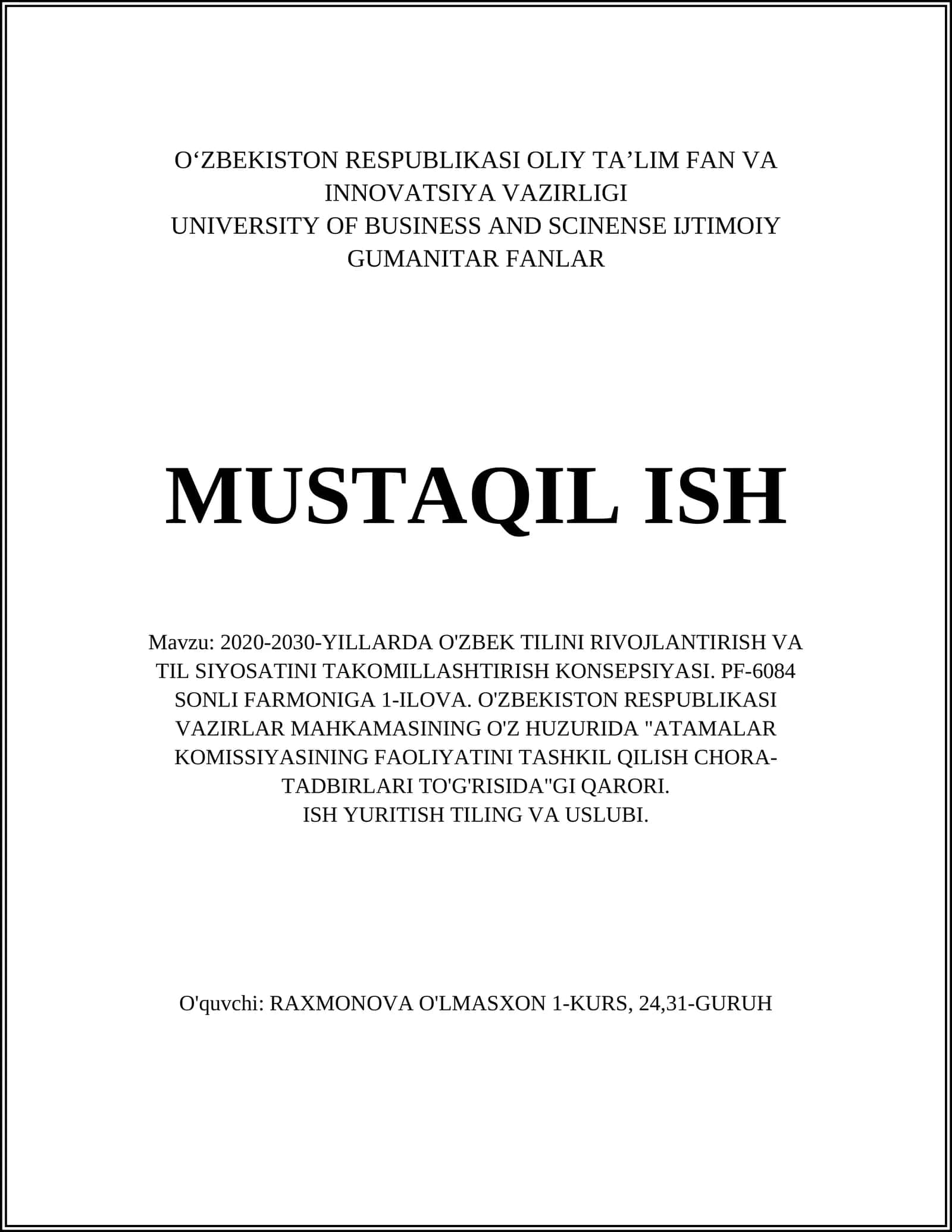 O'zbek Tilini Rivojlantirish va Til Siyosatini Takomillashtirish Konsepsiyasi 1