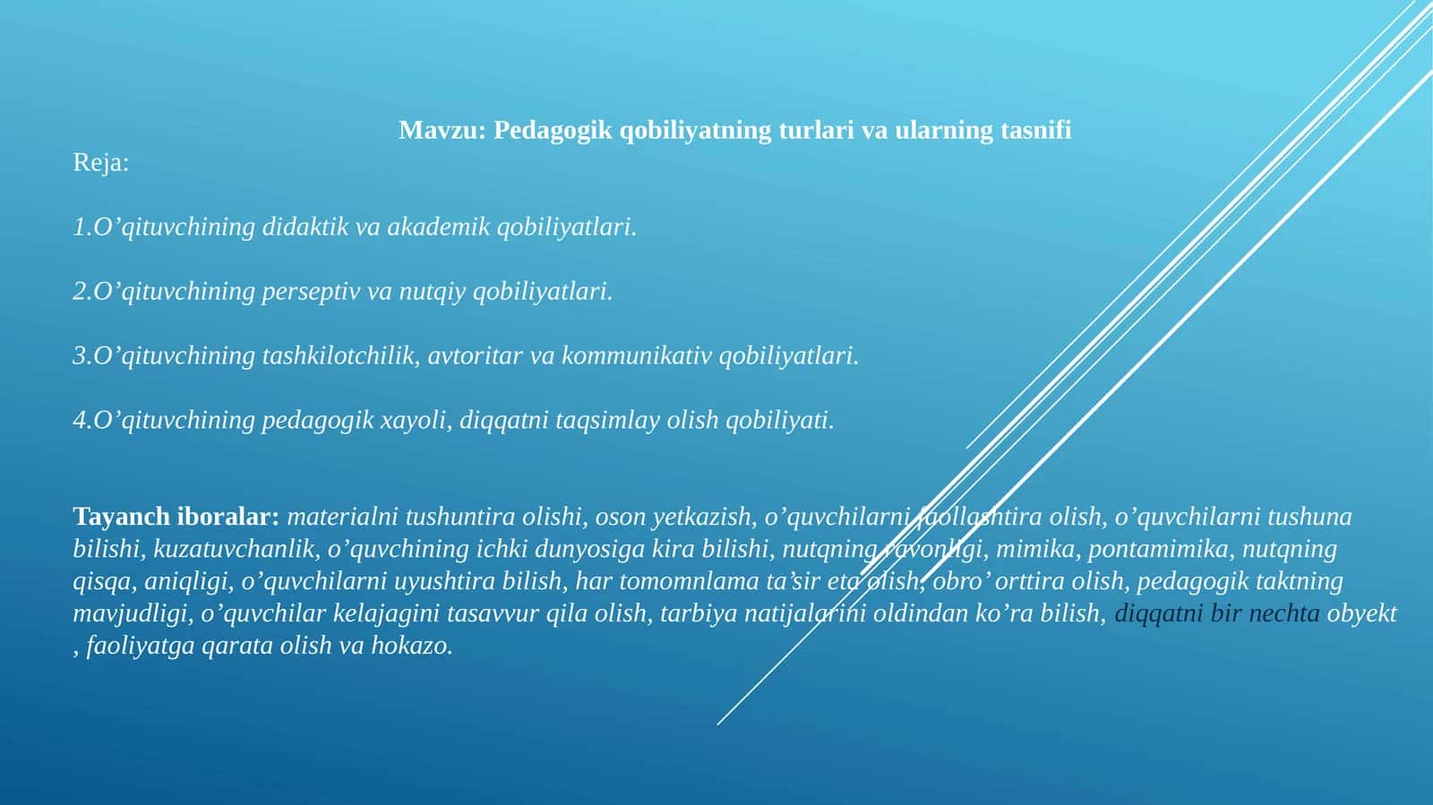 Pedagogik qobiliyatning turlari va ularning tasnifi 1