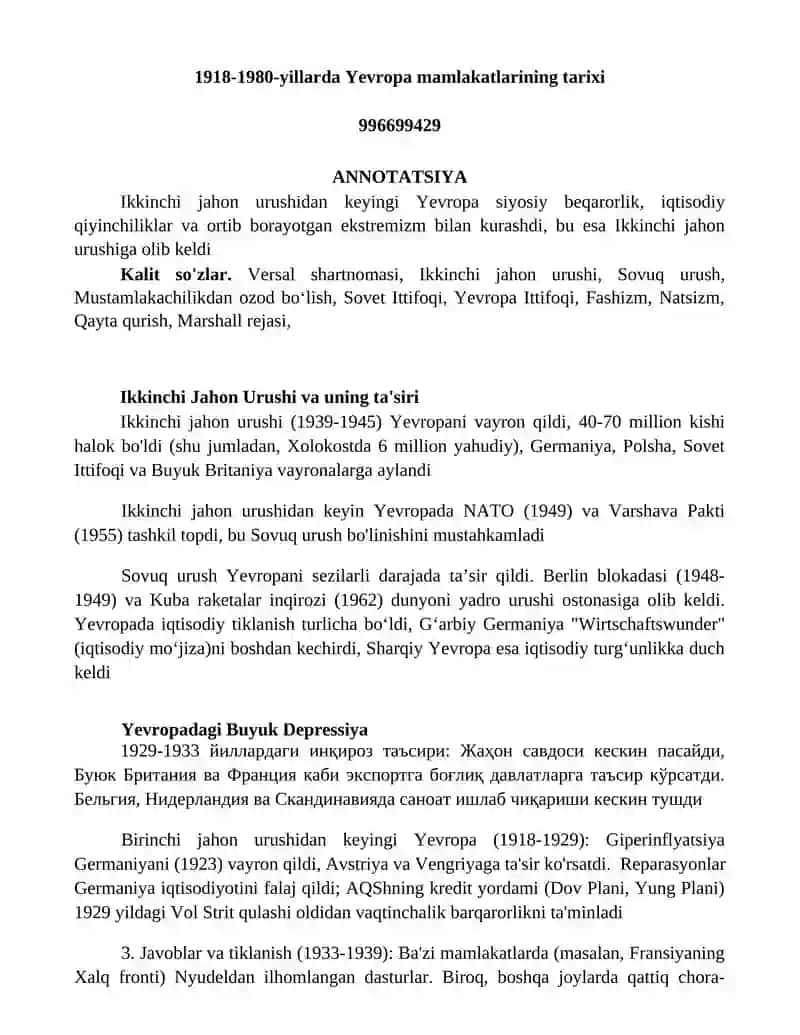1918-1980-yillarda Yevropa mamlakatlarining tarixi