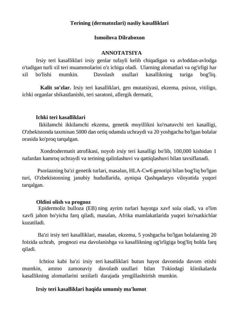 Terining (dermatozlari) nasliy kasalliklari 1