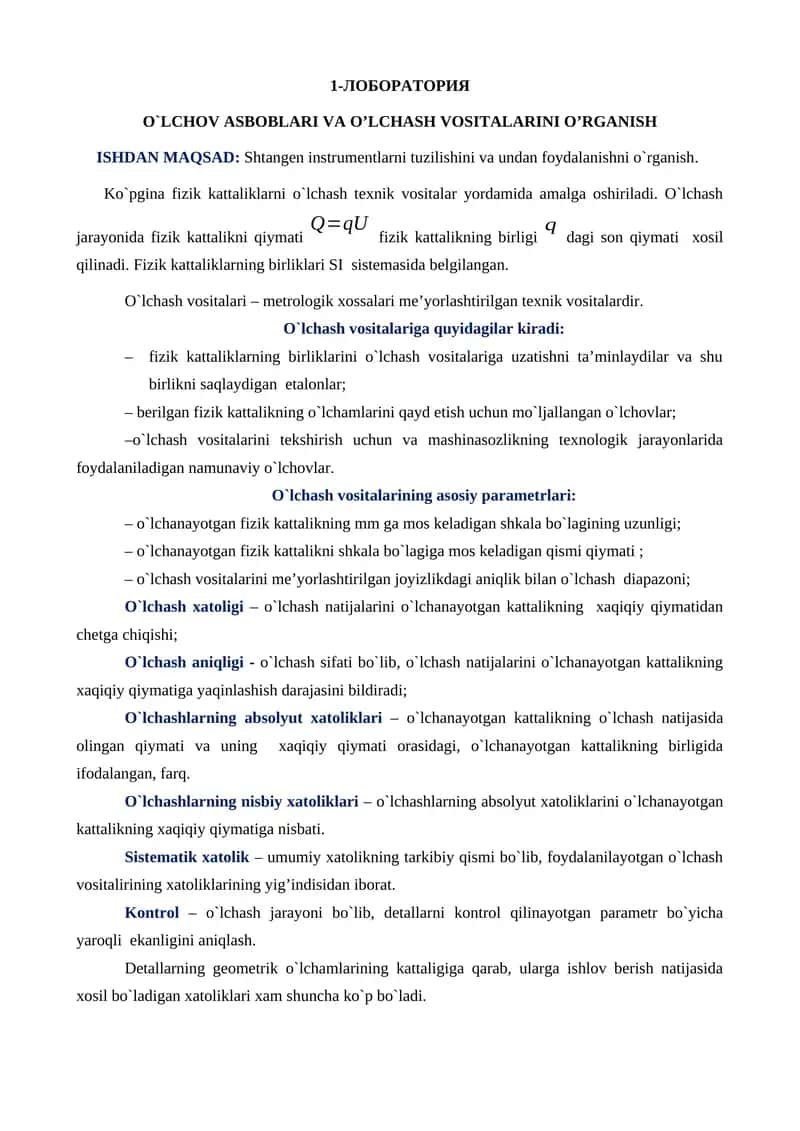 O`LCHOV ASBOBLARI VA O’LCHASH VOSITALARINI O’RGANISH 1