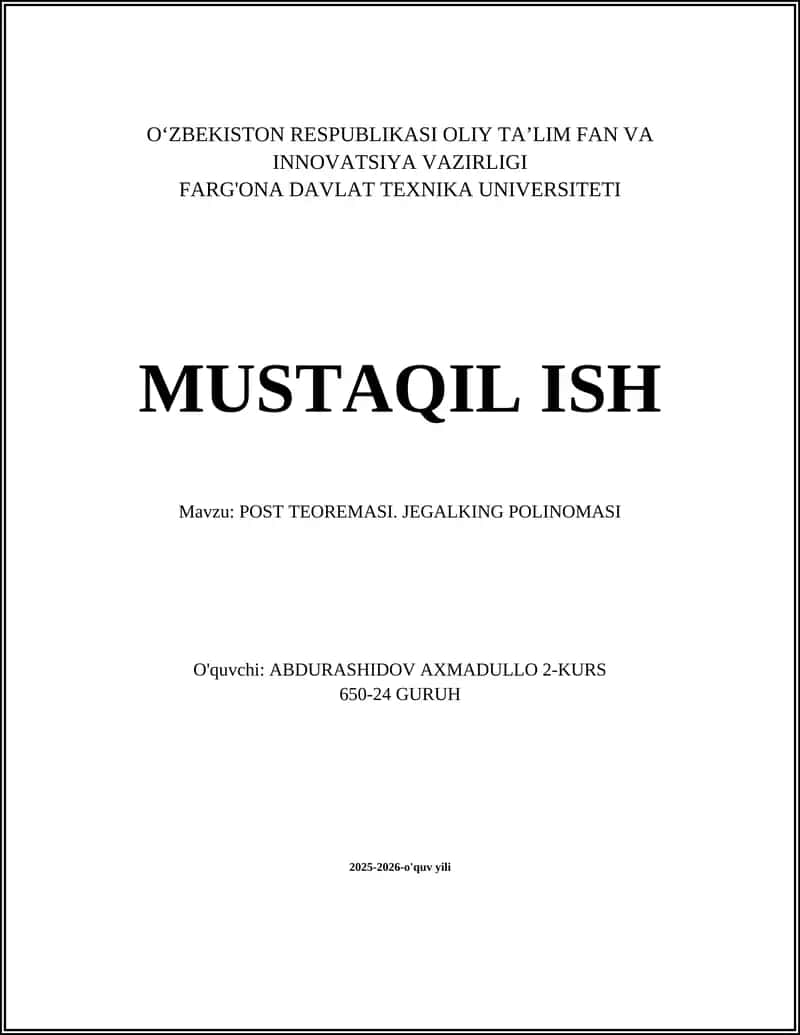 POST TEOREMASI. JEGALKING POLINOMASI 1