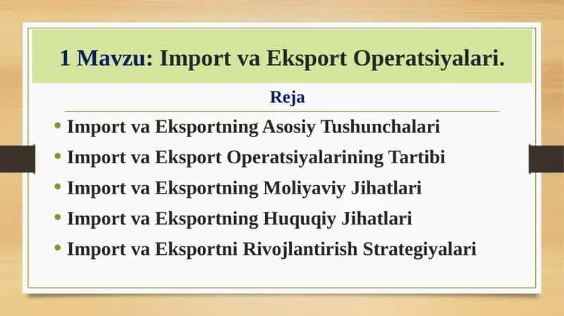 Import va Eksport Operatsiyalari 1