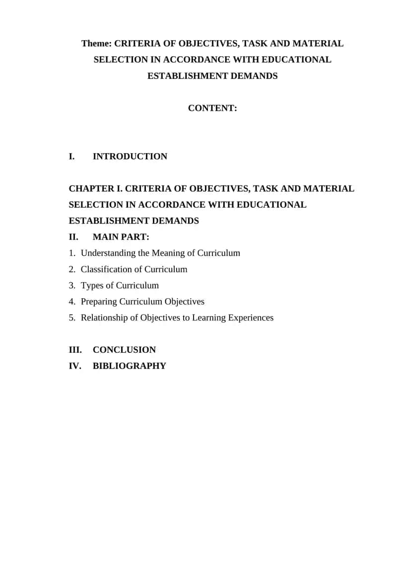 Criteria of Objectives, Task and Material Selection in Accordance with Educational Establishment Demands 1