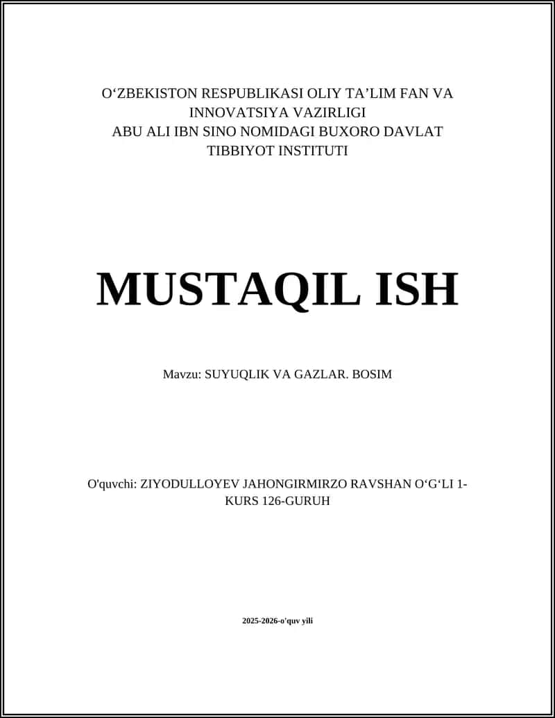 SUYUQLIK VA GAZLAR. BOSIM 1