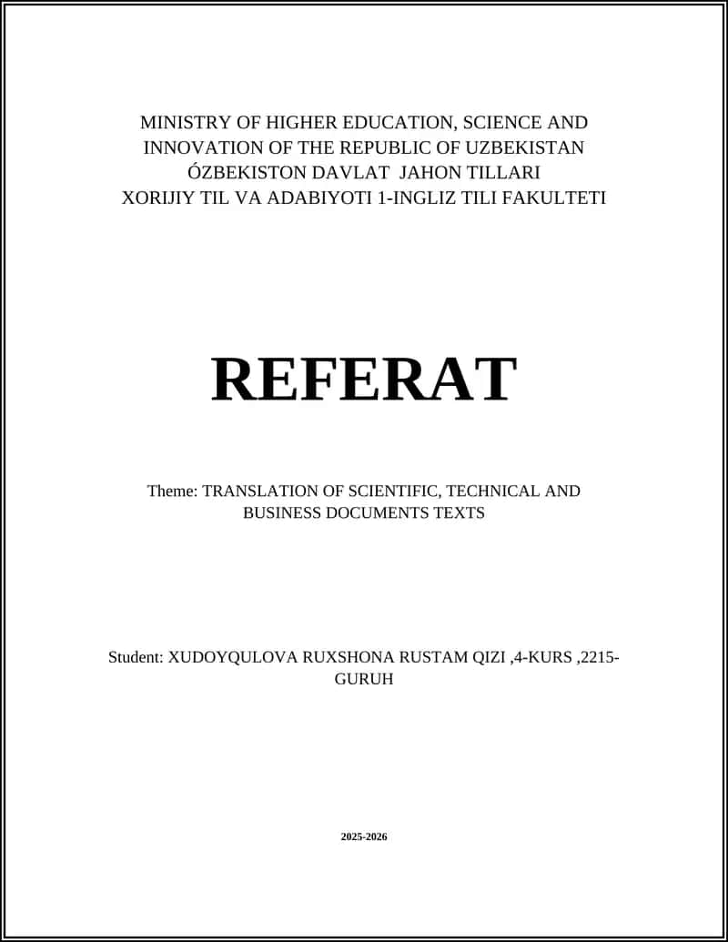 Translation of Scientific, Technical and Business Documents Texts 1