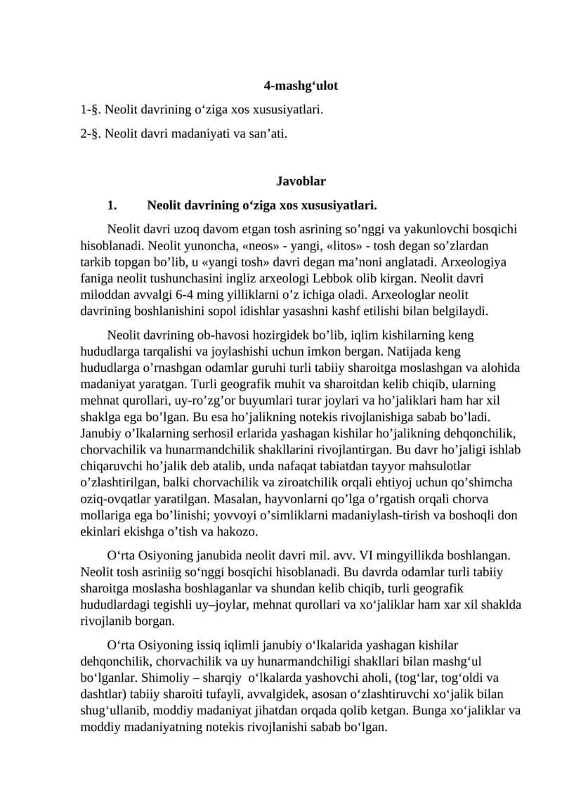 Neolit davri madaniyati va san’ati 1