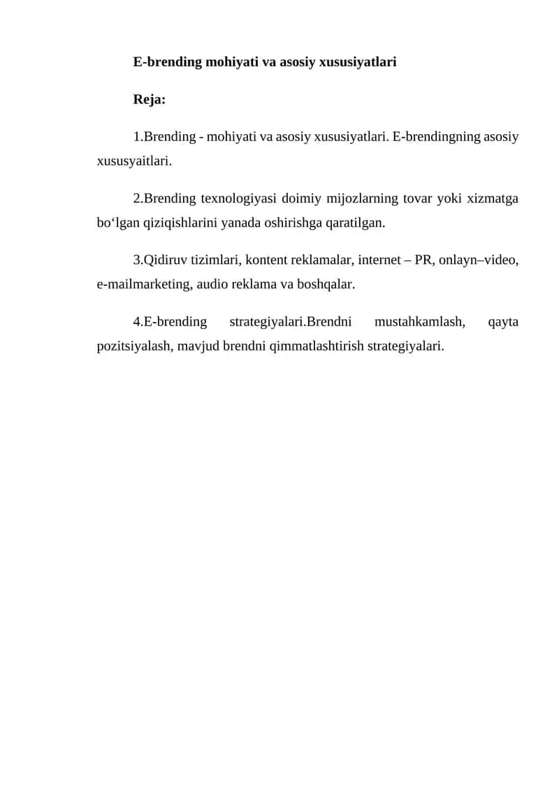 E-brendingning mohiyati va asosiy xususiyatlari 1