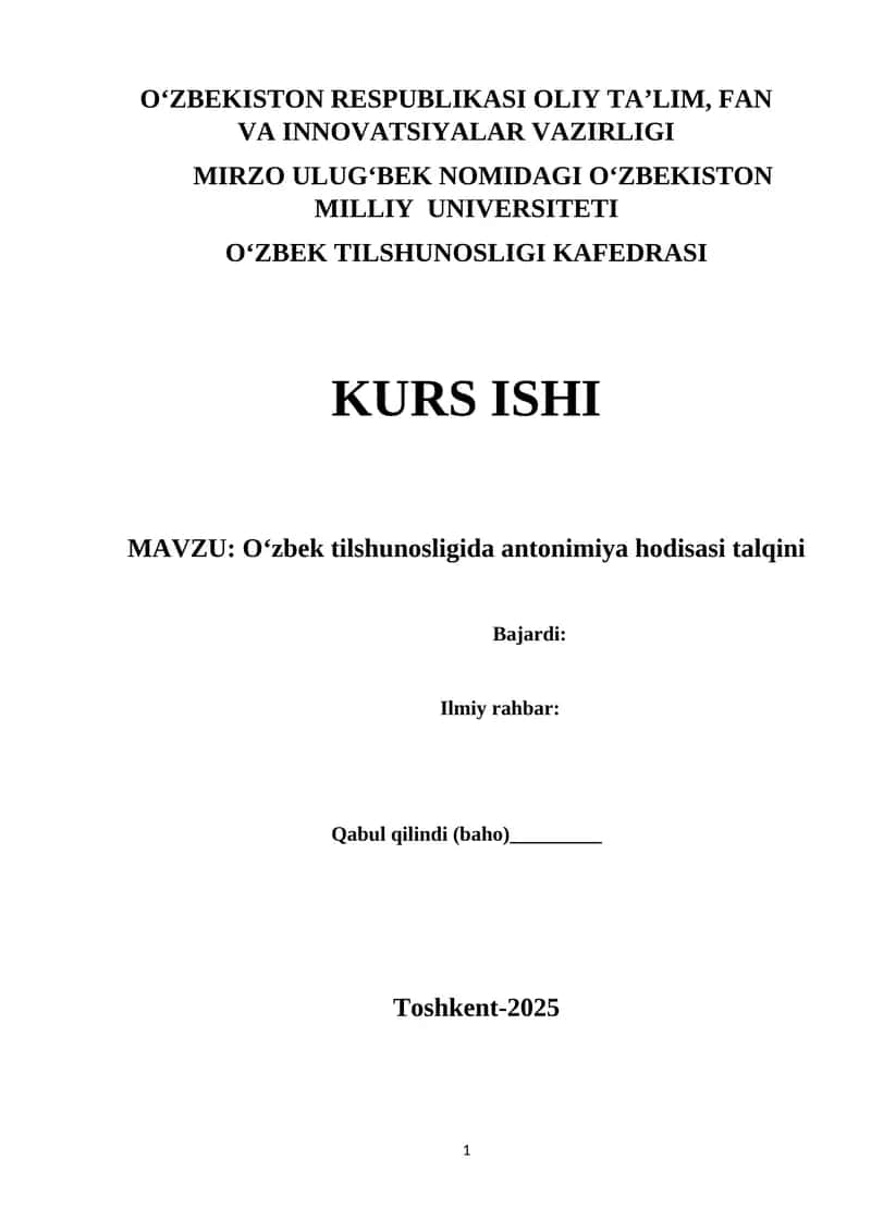 O‘zbek tilshunosligida antonimiya hodisasi talqini 1