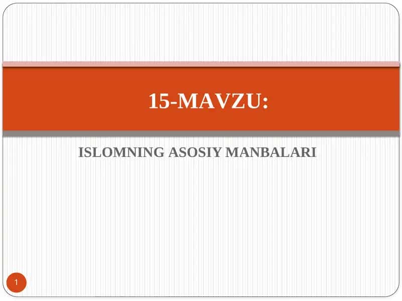 Islomning Asosiy Manbalari 1