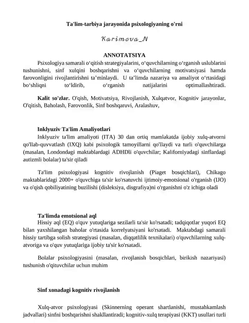 Inklyuziv Ta'lim Amaliyotlari
