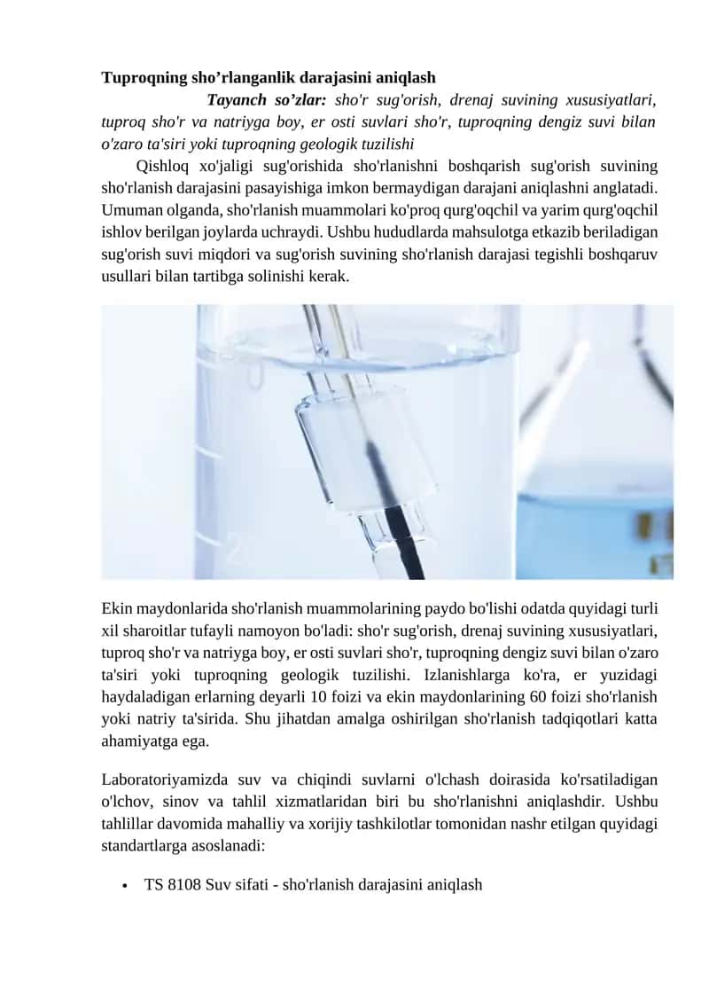 Tuproqning sho’rlanganlik darajasini aniqlash 1
