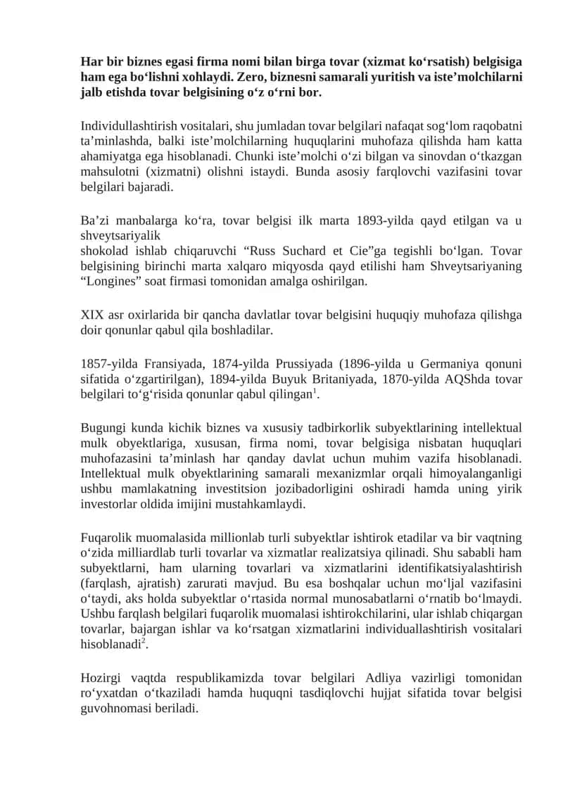 Tovar Belgilari 1