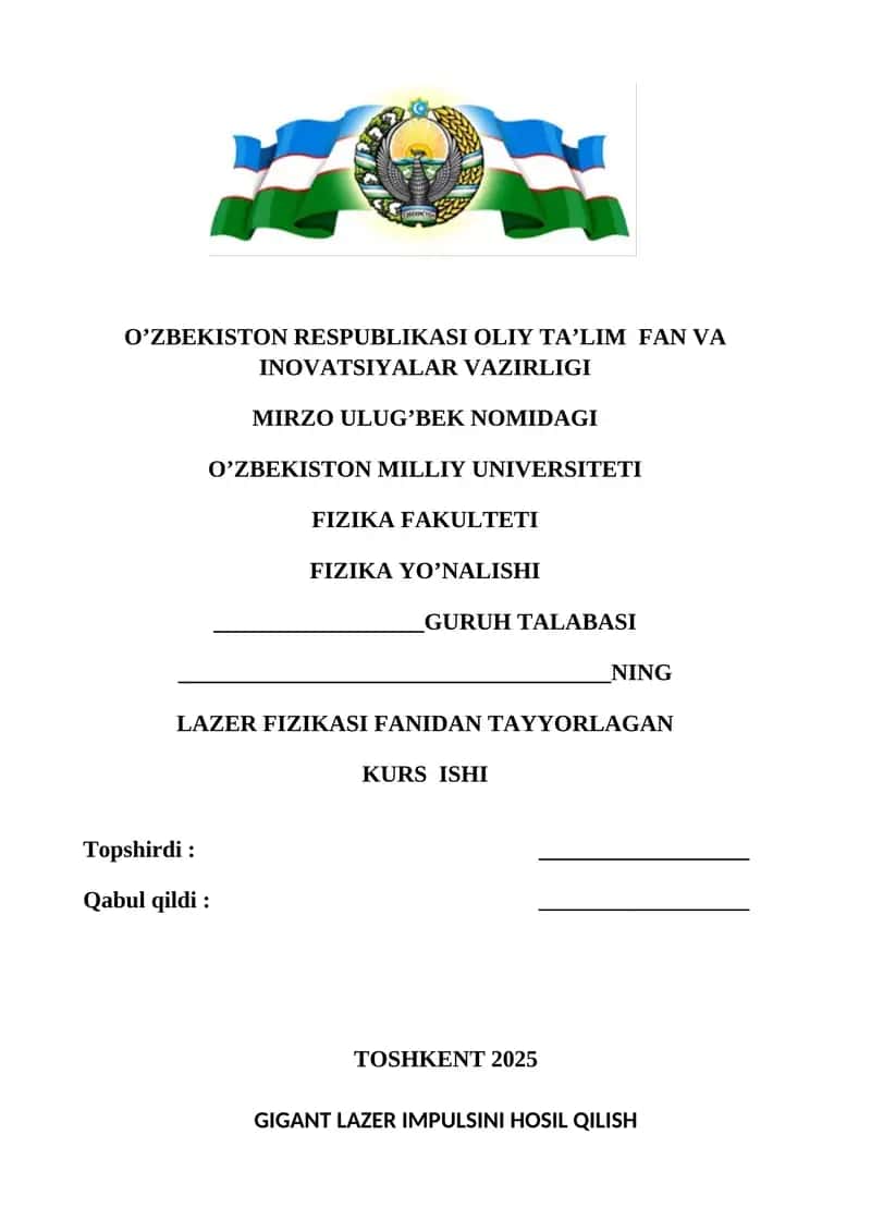 Gigant lazer impulsini hosil qilish 1