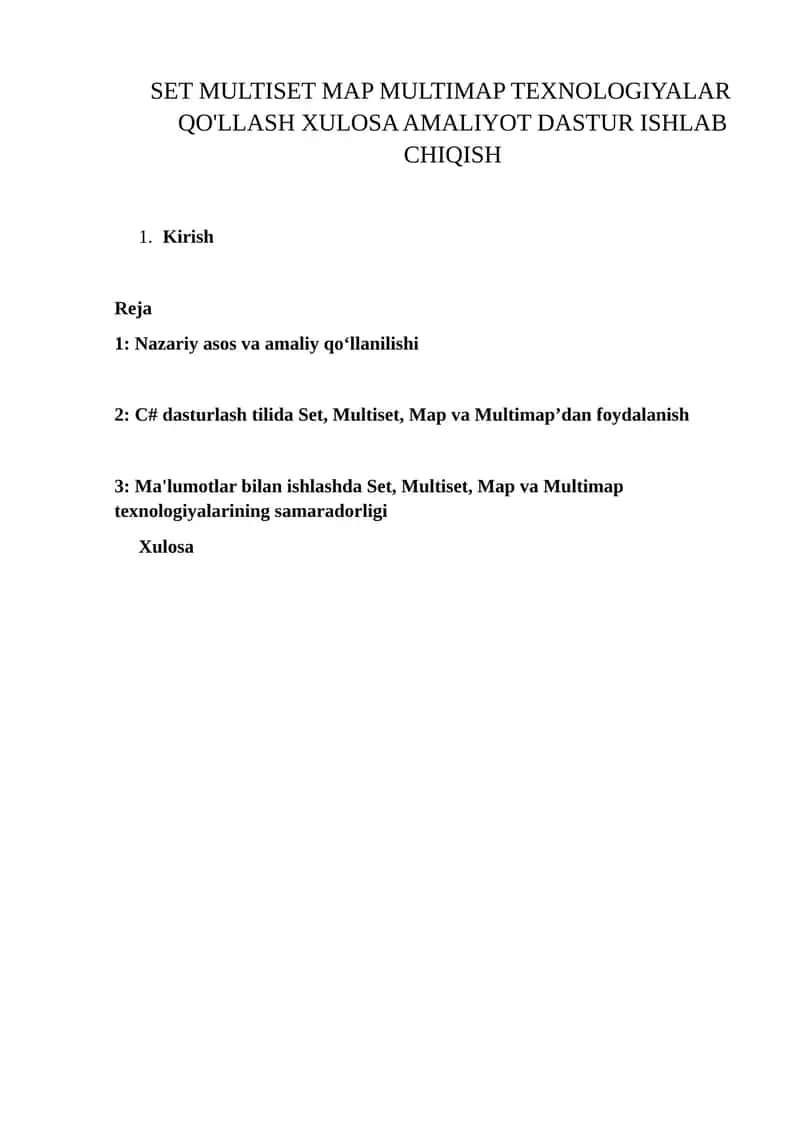 Set, Multiset, Map va Multimap texnologiyalari 1