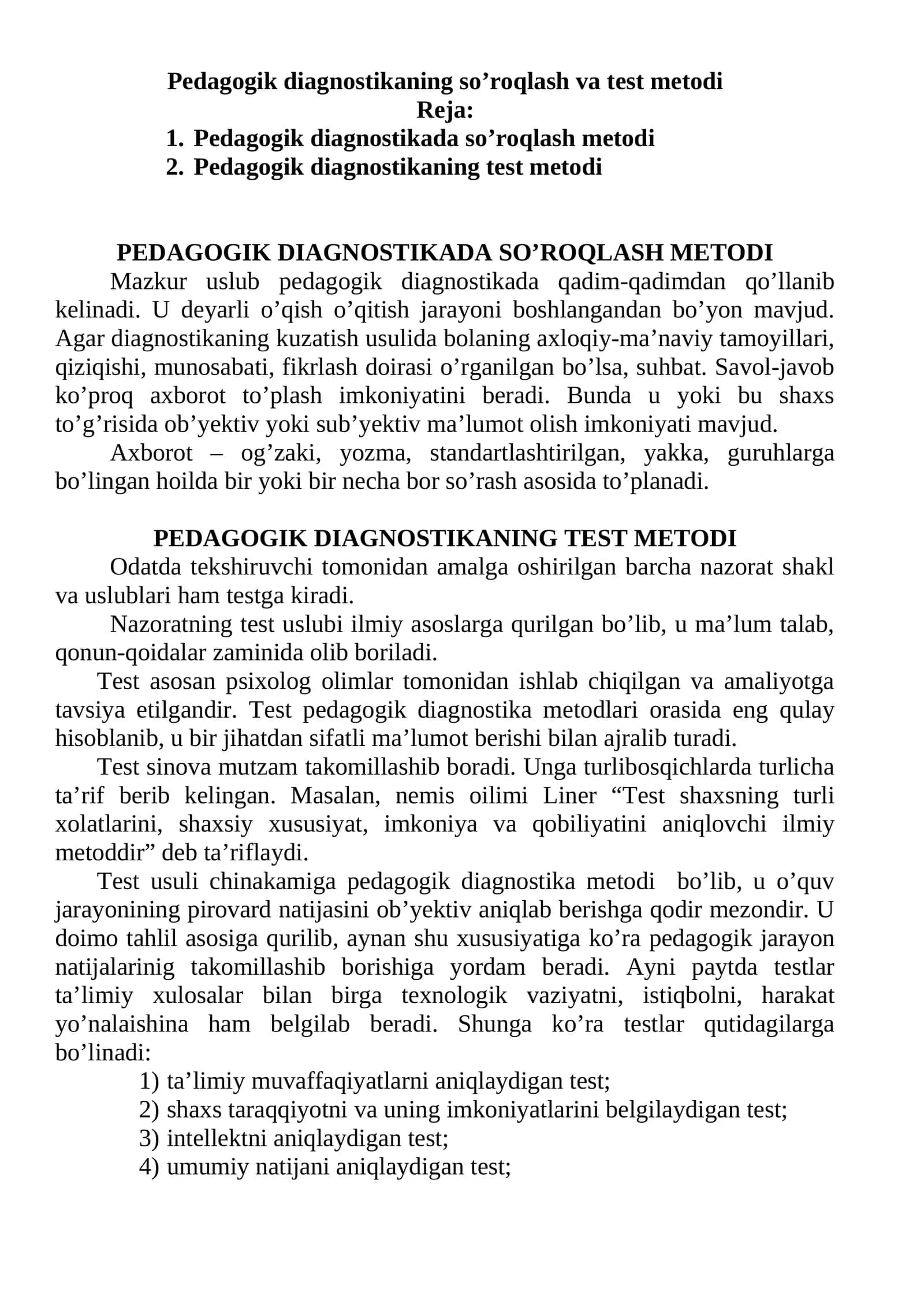 Pedagogik diagnostikaning so’roqlash va test metodi 1