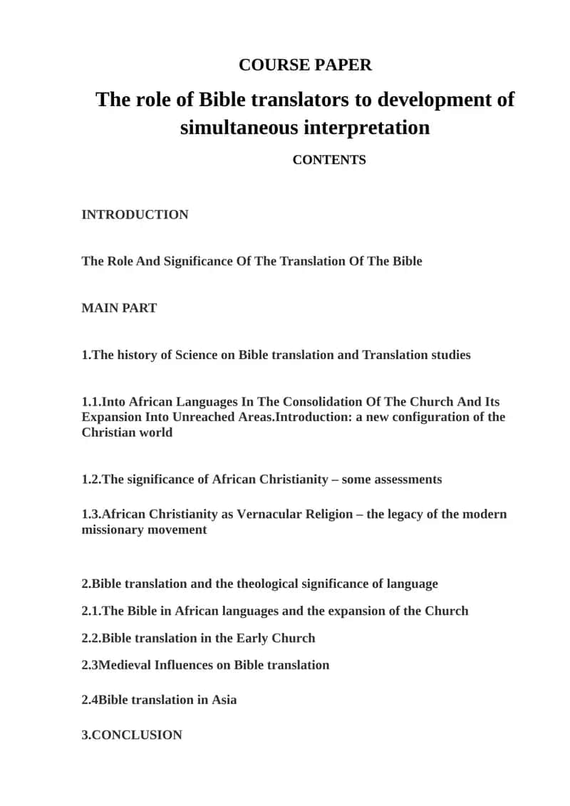 Bible Translation and Interpretation Course 1