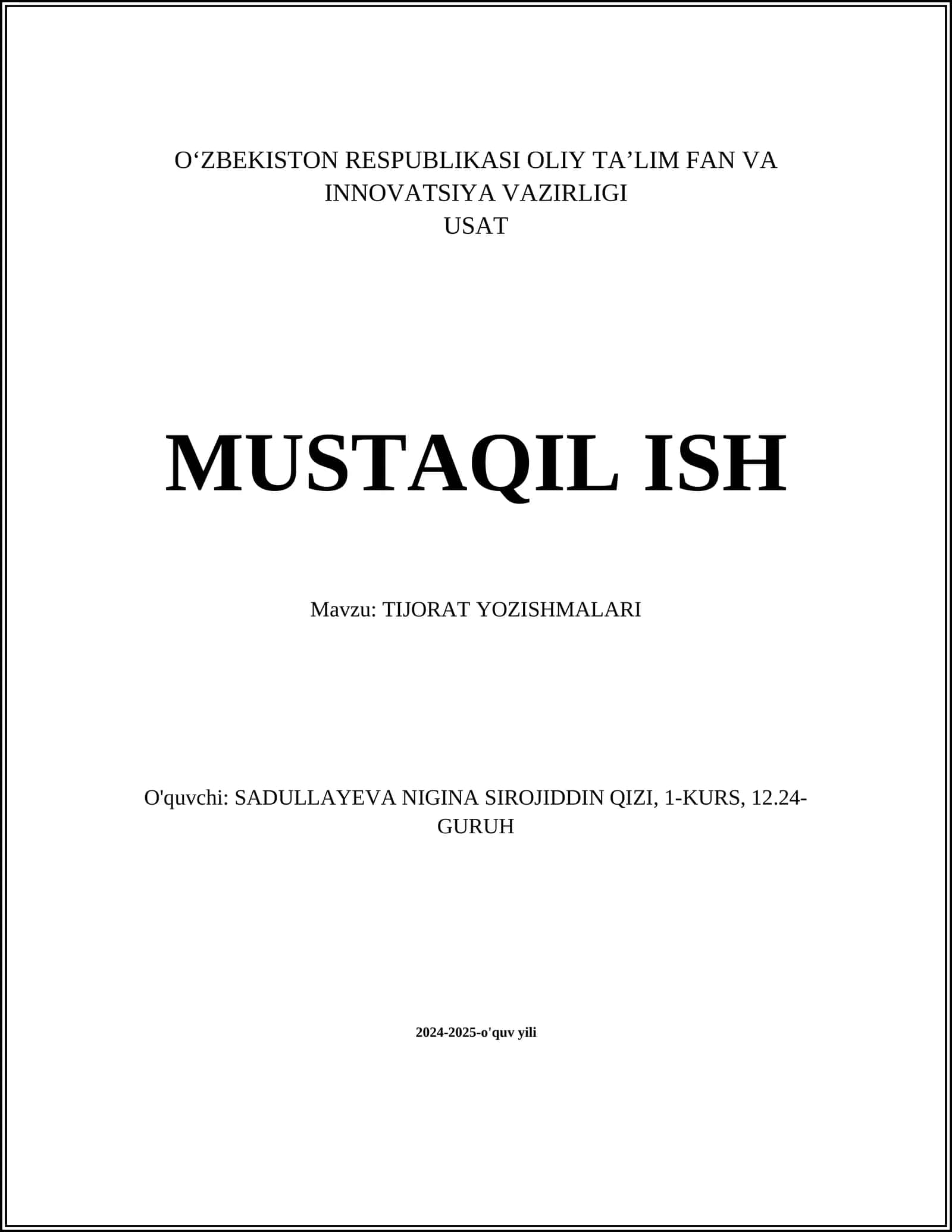 TIJORAT YOZISHMALARI 1
