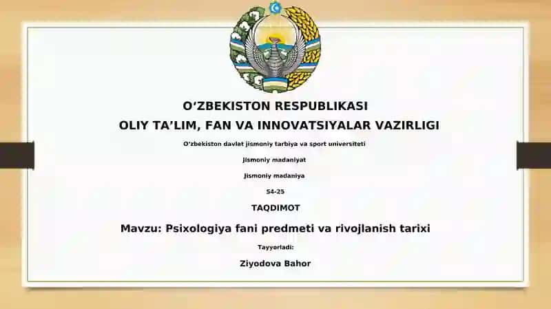 Psixologiya fani predmeti va rivojlanish tarixi