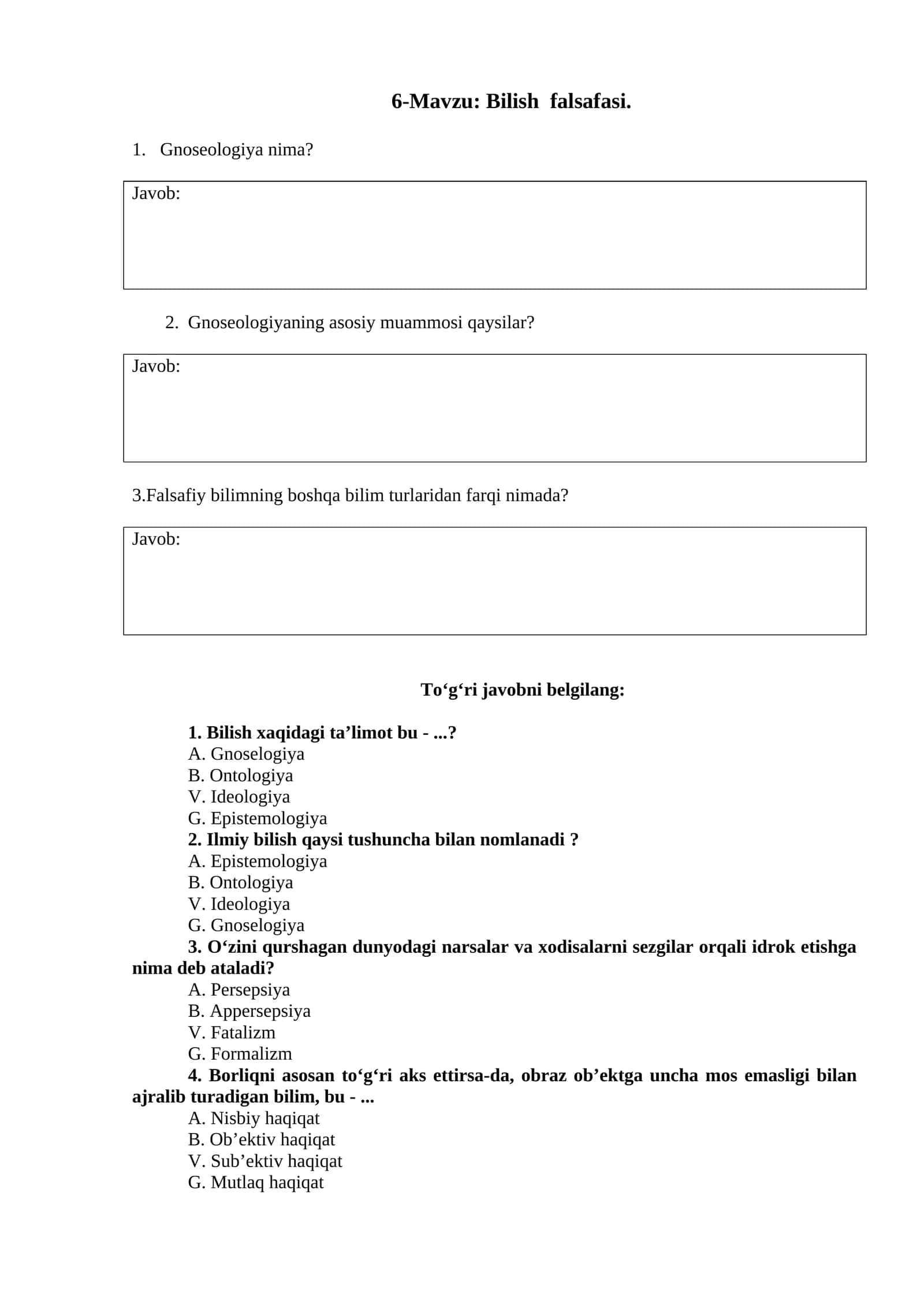 Bilish falsafasi 1