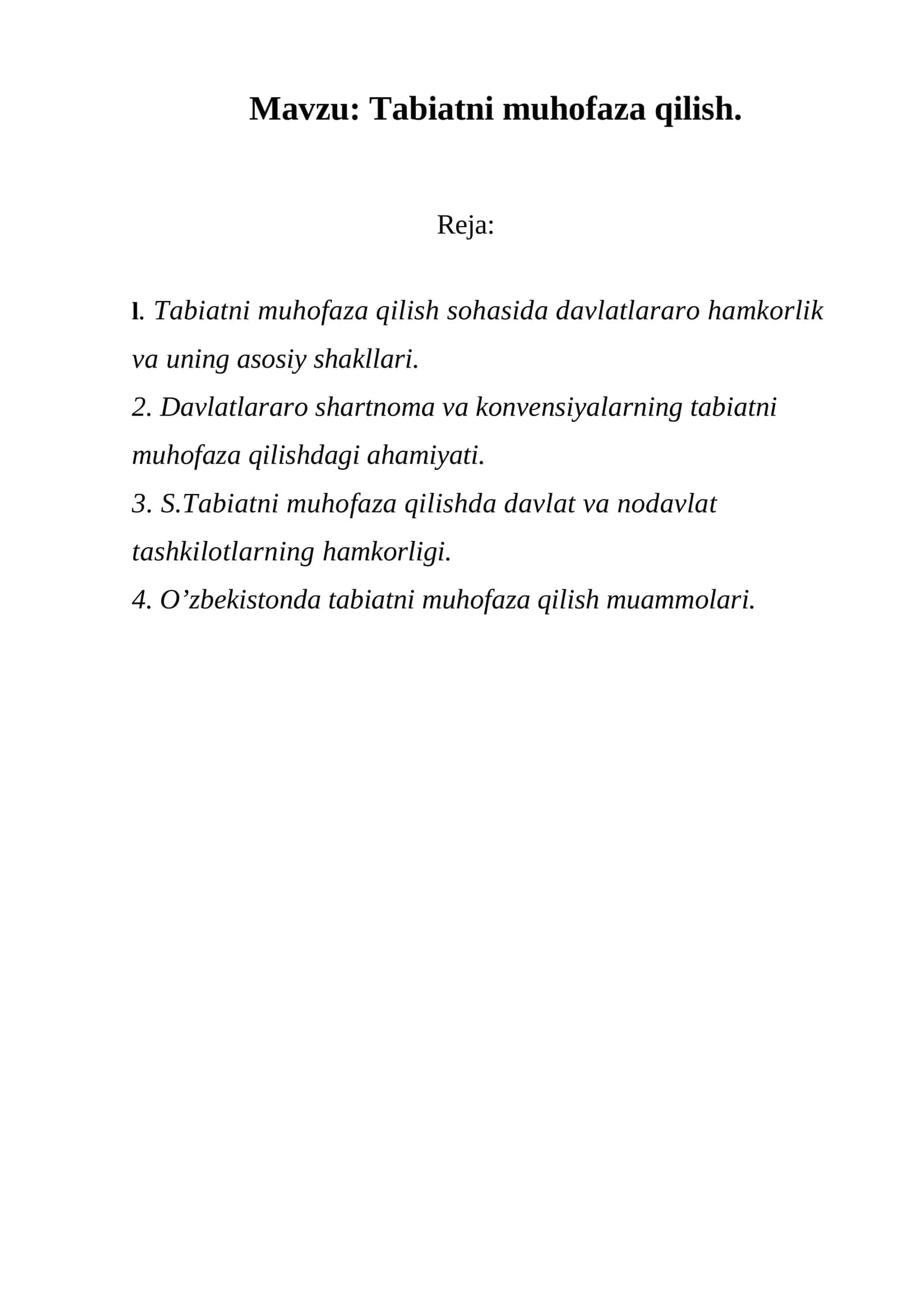Tabiatni muhofaza qilish 1