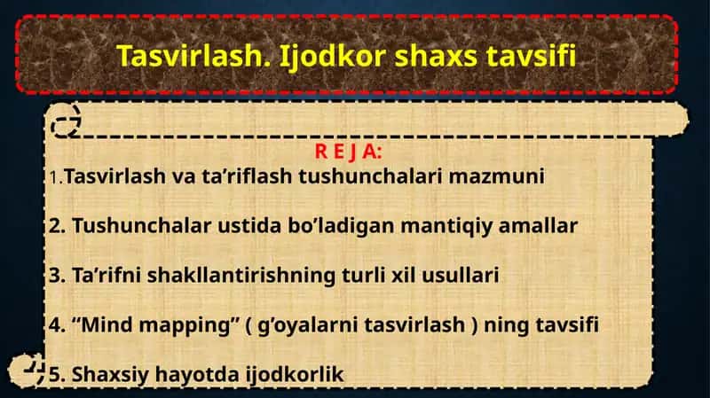 Tasvirlash. Ijodkor shaxs tavsifi 1