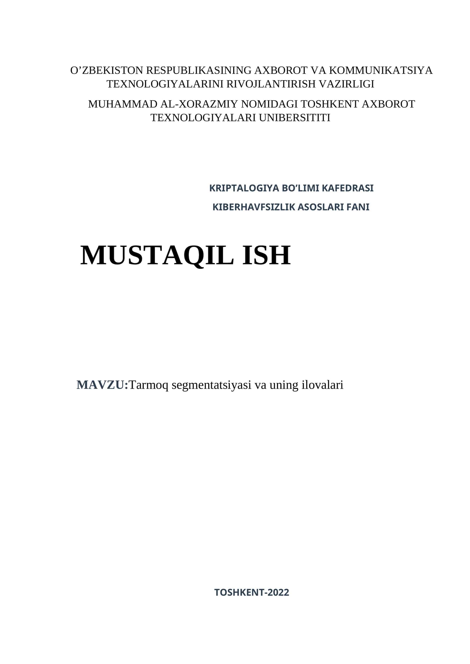 Tarmoq segmentatsiyasi va uning ilovalari 1
