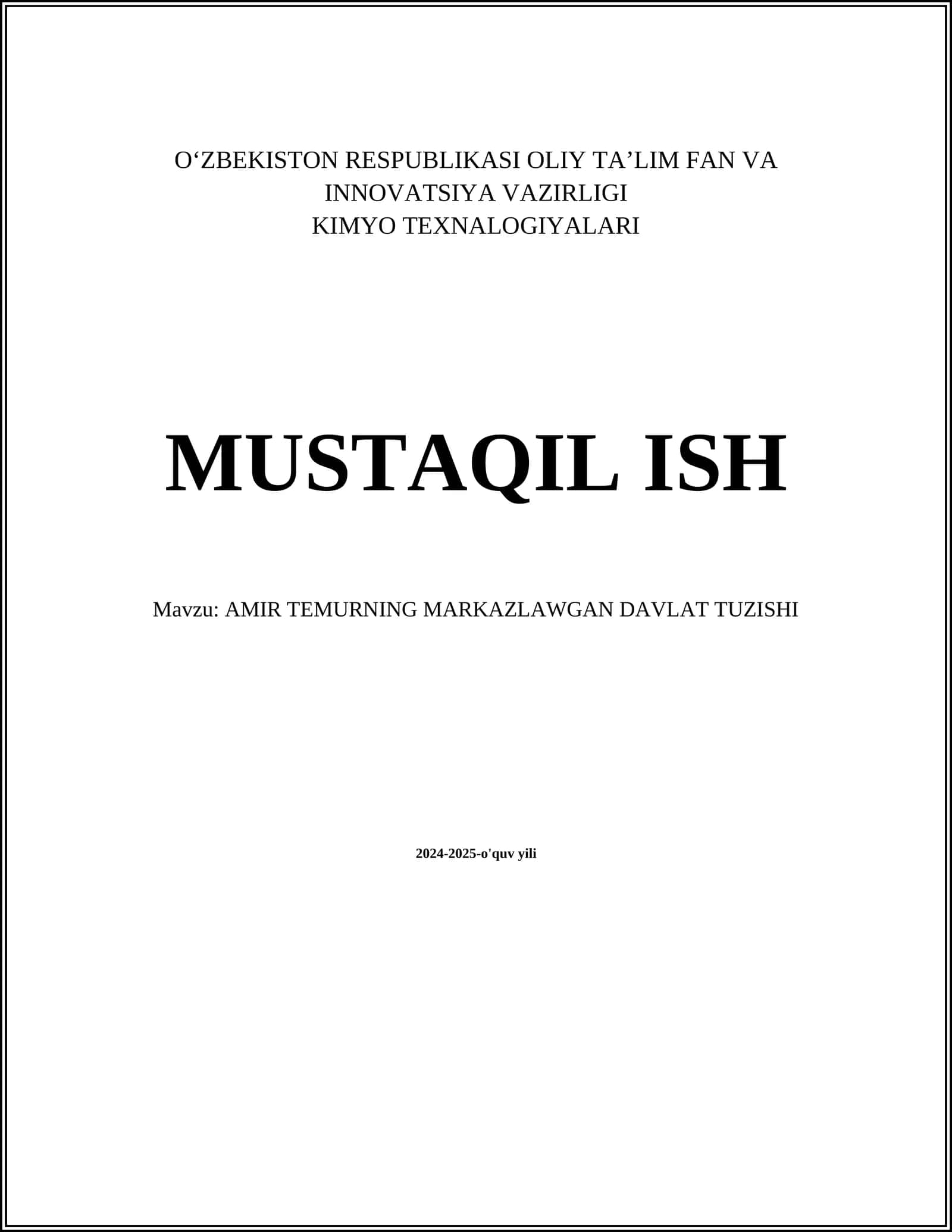 AMIR TEMURNING MARKAZLAWGAN DAVLAT TUZISHI 1
