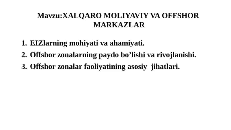 XALQARO MOLIYAVIY VA OFFSHOR MARKAZLAR 1