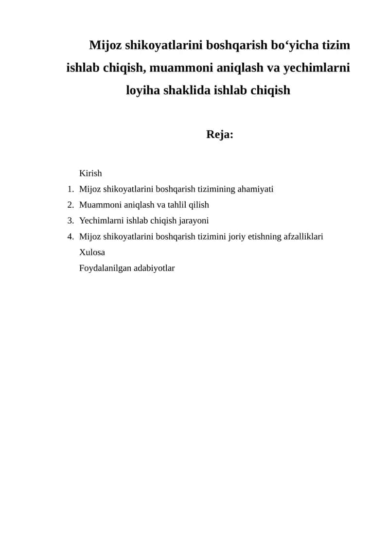Mijoz shikoyatlari boshqarish tizimi 1