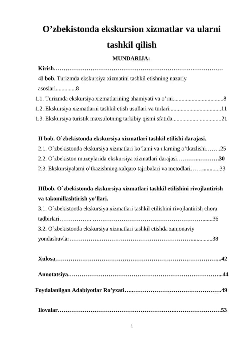 O'zbekistonda ekskursion xizmatlar va ularni tashkil qilish 1