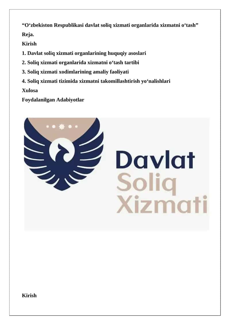 Davlat soliq xizmati organlarida xizmatni o‘tash 1
