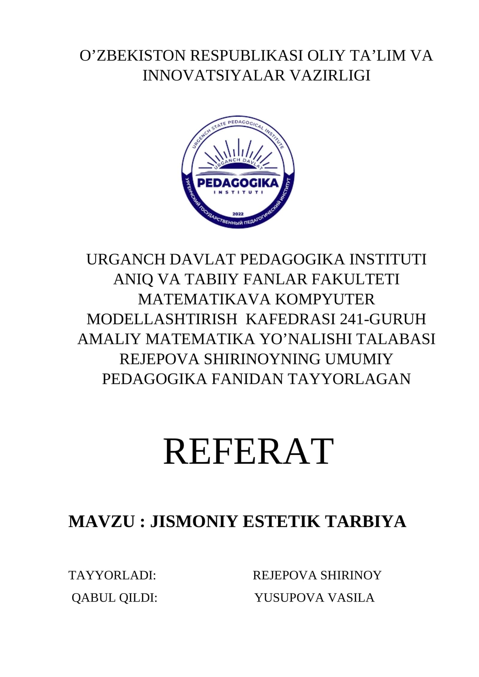 Jismoniy Estetik Tarbiya 1