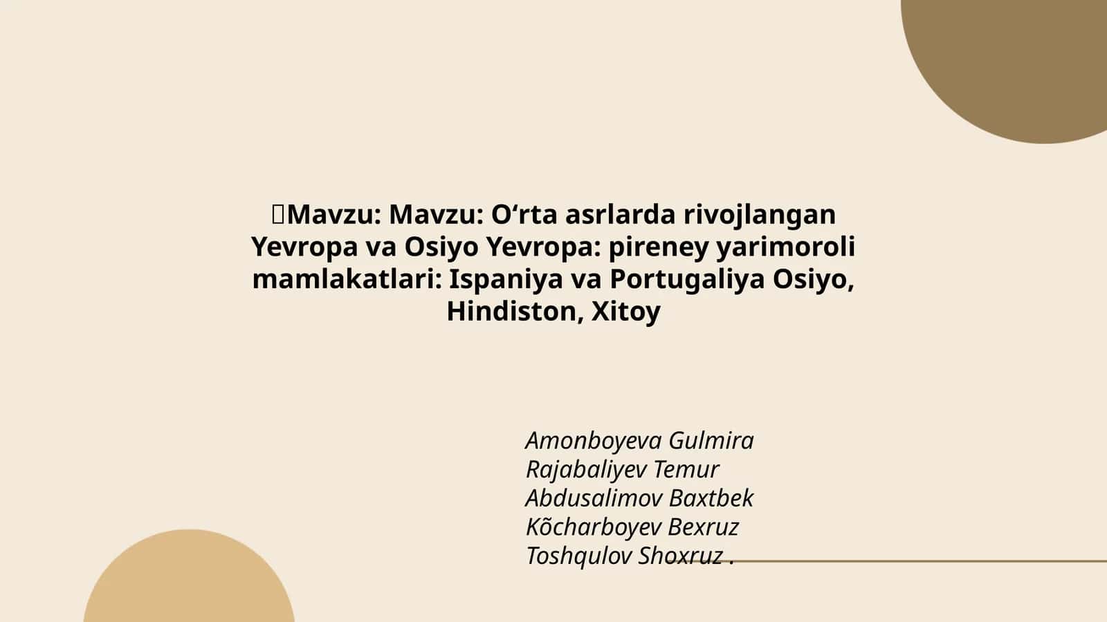 Oʻrta asrlarda rivojlangan Yevropa va Osiyo 1