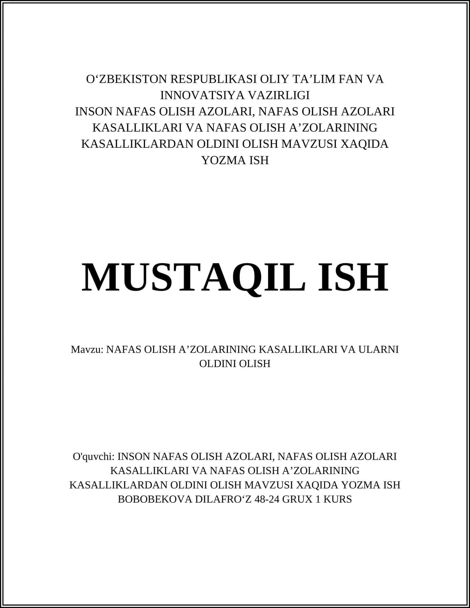 NAFAS OLISH AʼZOLARINING KASALLIKLARI VA ULARNI OLDINI OLISH 1
