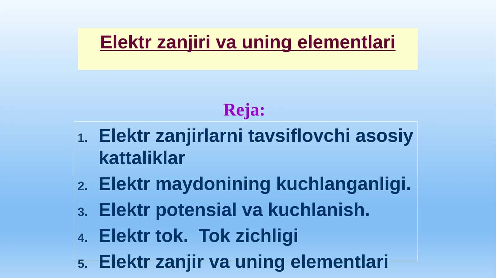 Elektrzanjir va uning elementlari 1