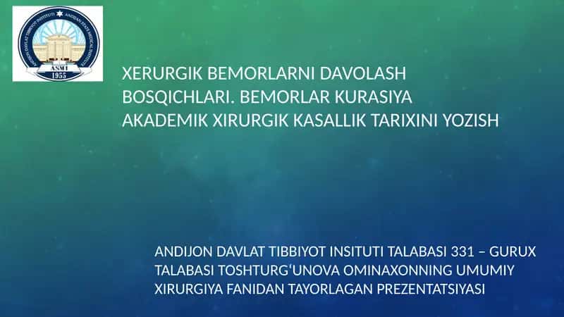 Xerurgik bemorlarni davolash bosqichlari 1