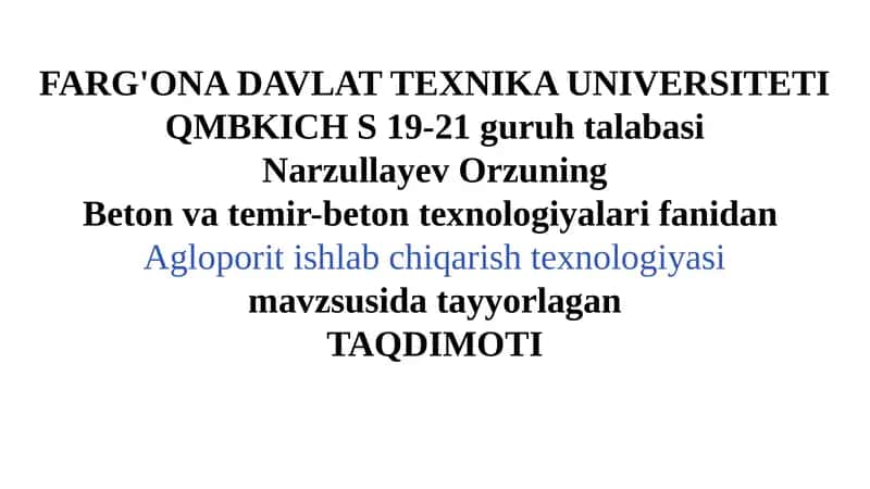Agloporit Ishlab Chiqarish Texnologiyasi 1